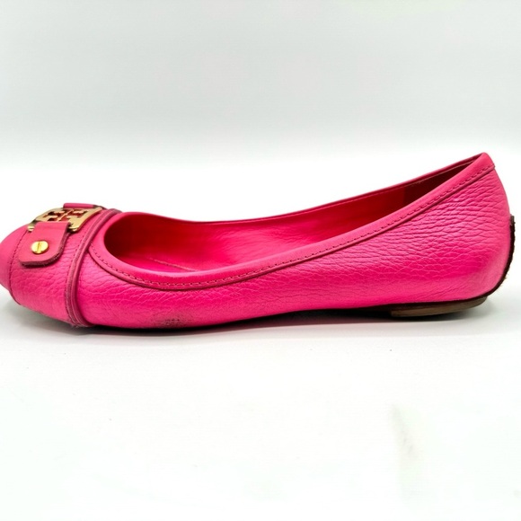 TORY BURCH PINK LEATHER LOAFER  BALLERINA FLATS GOLD ORNEMENTS SIZE 6 - Picture 7 of 17